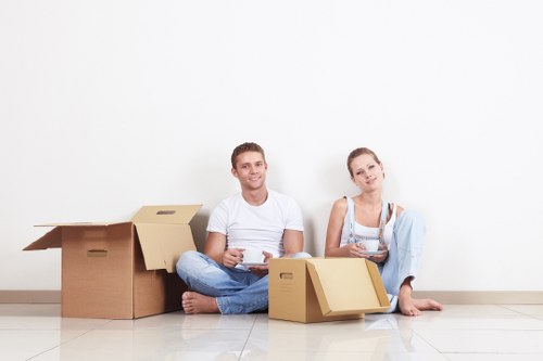 Packed boxes and furniture in a Tottenham Hale apartment move