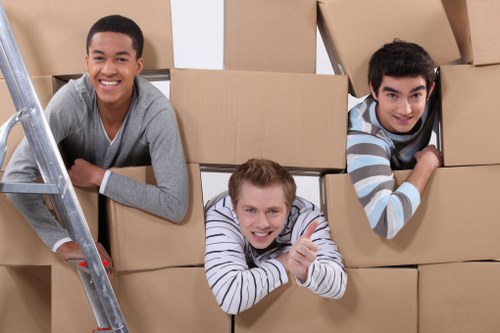 Packed moving boxes and furniture for a Tottenham Hale removal